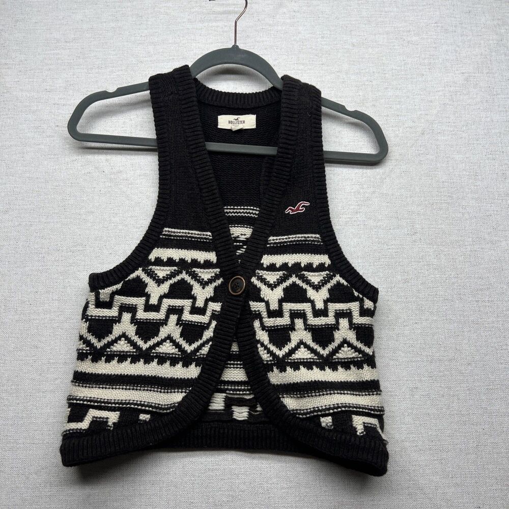 Hollister Sweater Vest Women's M Southwestern Print Button Front Brown